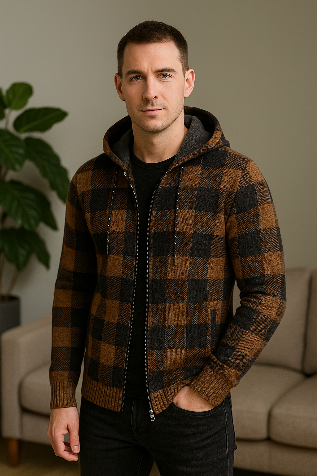 Kurtka męska z dekoltem w kratkę – ModaEkspert