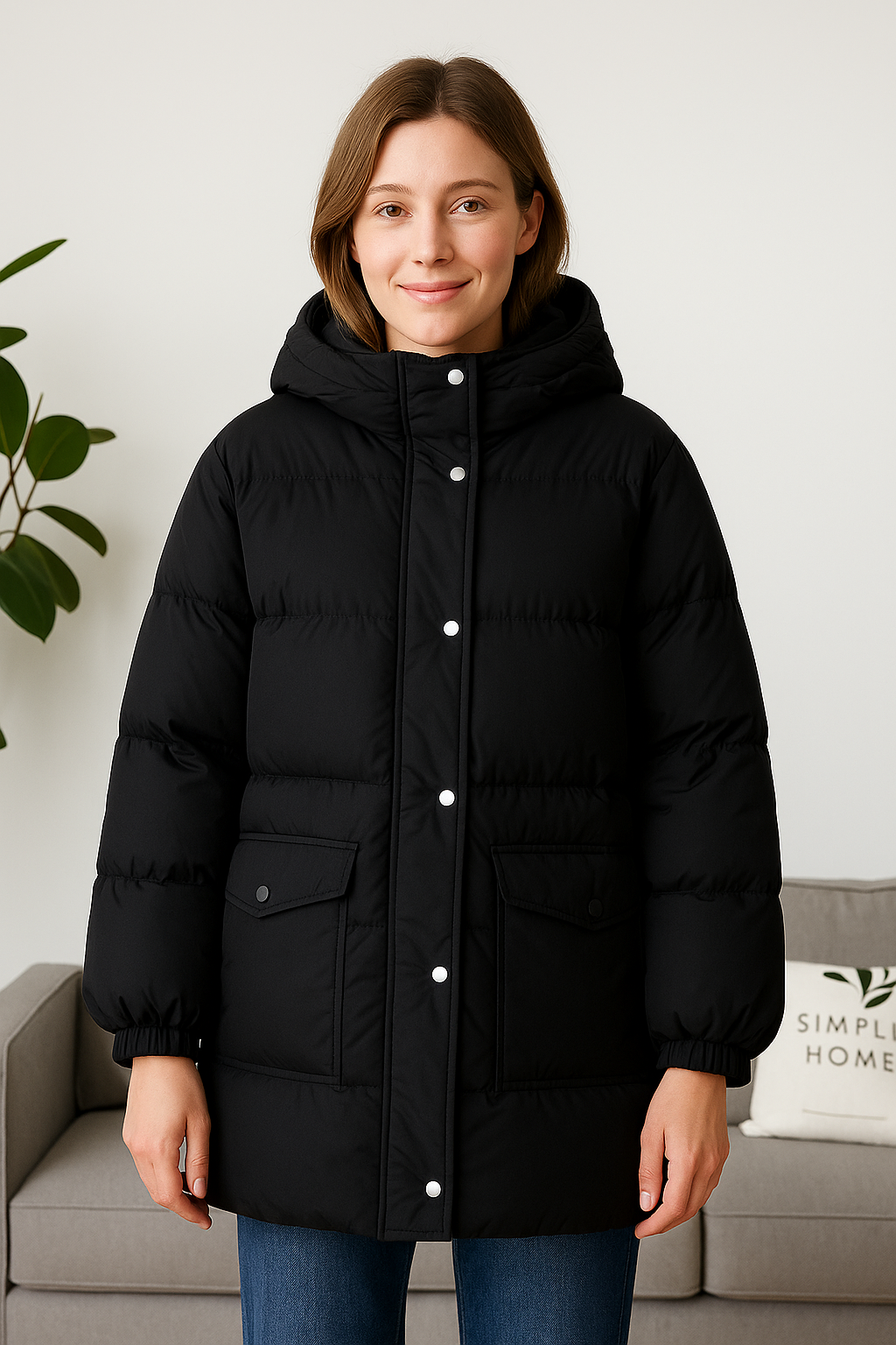 Czarna kurtka puchowa z kapturem - ModaEkspert.pl 
