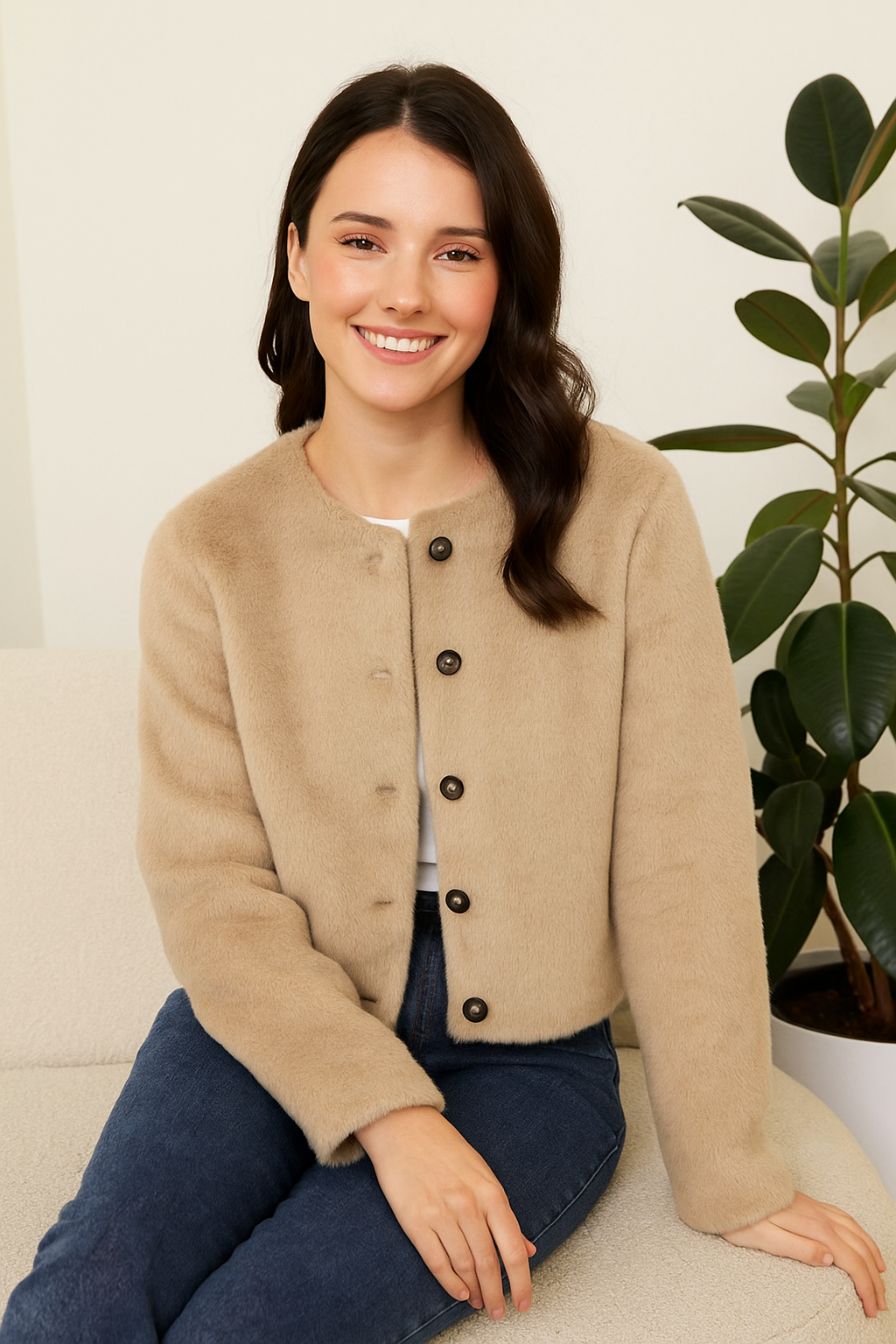 Beżowy płaszcz Teddy – ModaEkspert.pl 