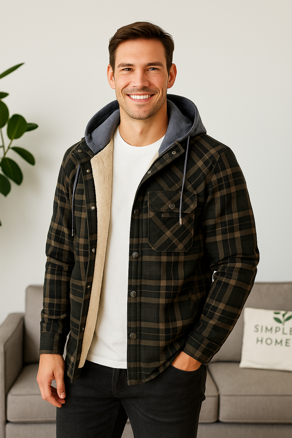 Przytulna flanelowa kurtka z dekoltem – ModaEkspert