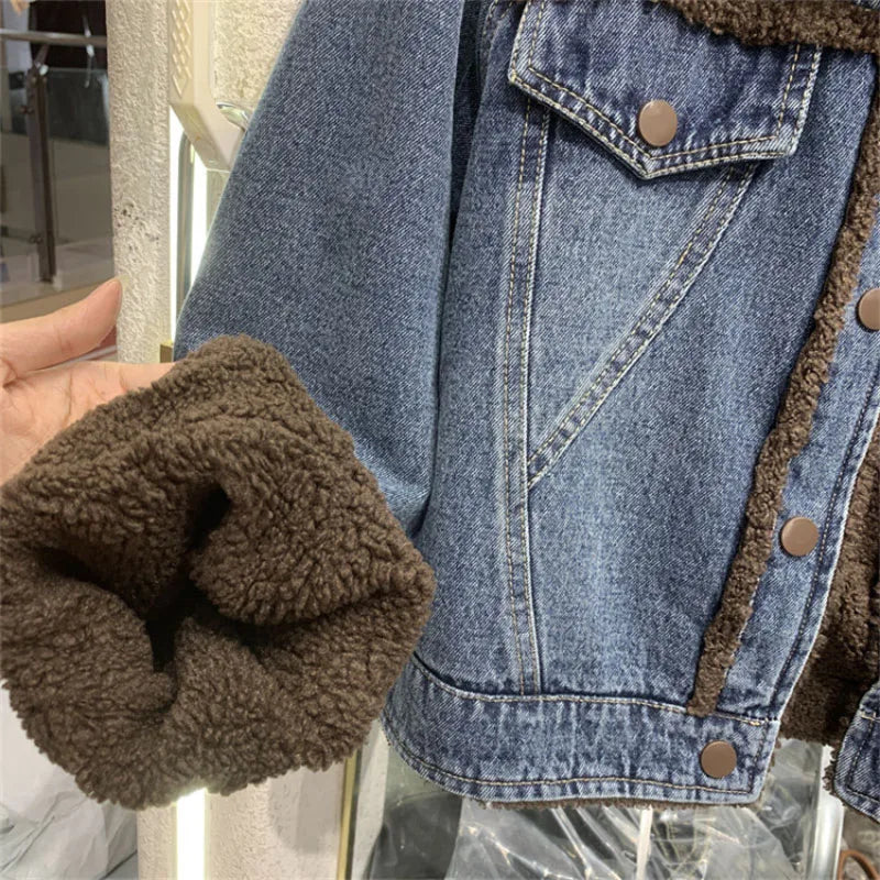 Krótka kurtka dżinsowa z podszewką Sherpa – ModaEkspert