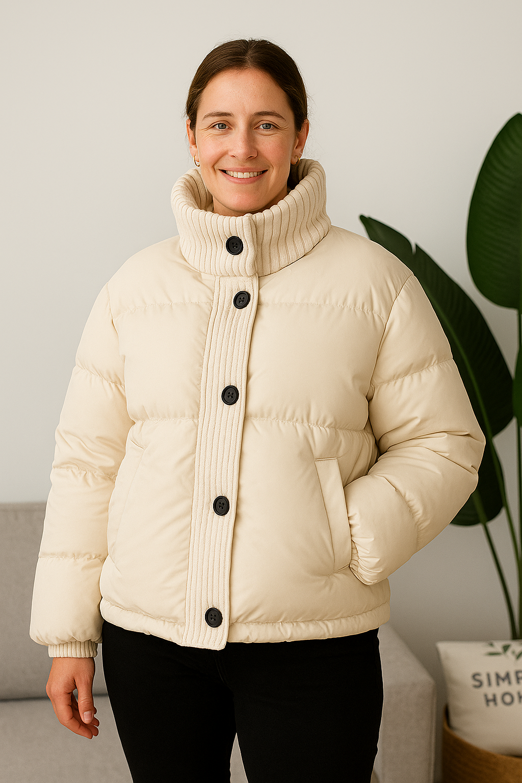 Biała kurtka puchowa z wysokim kołnierzem - ModaEkspert.pl 